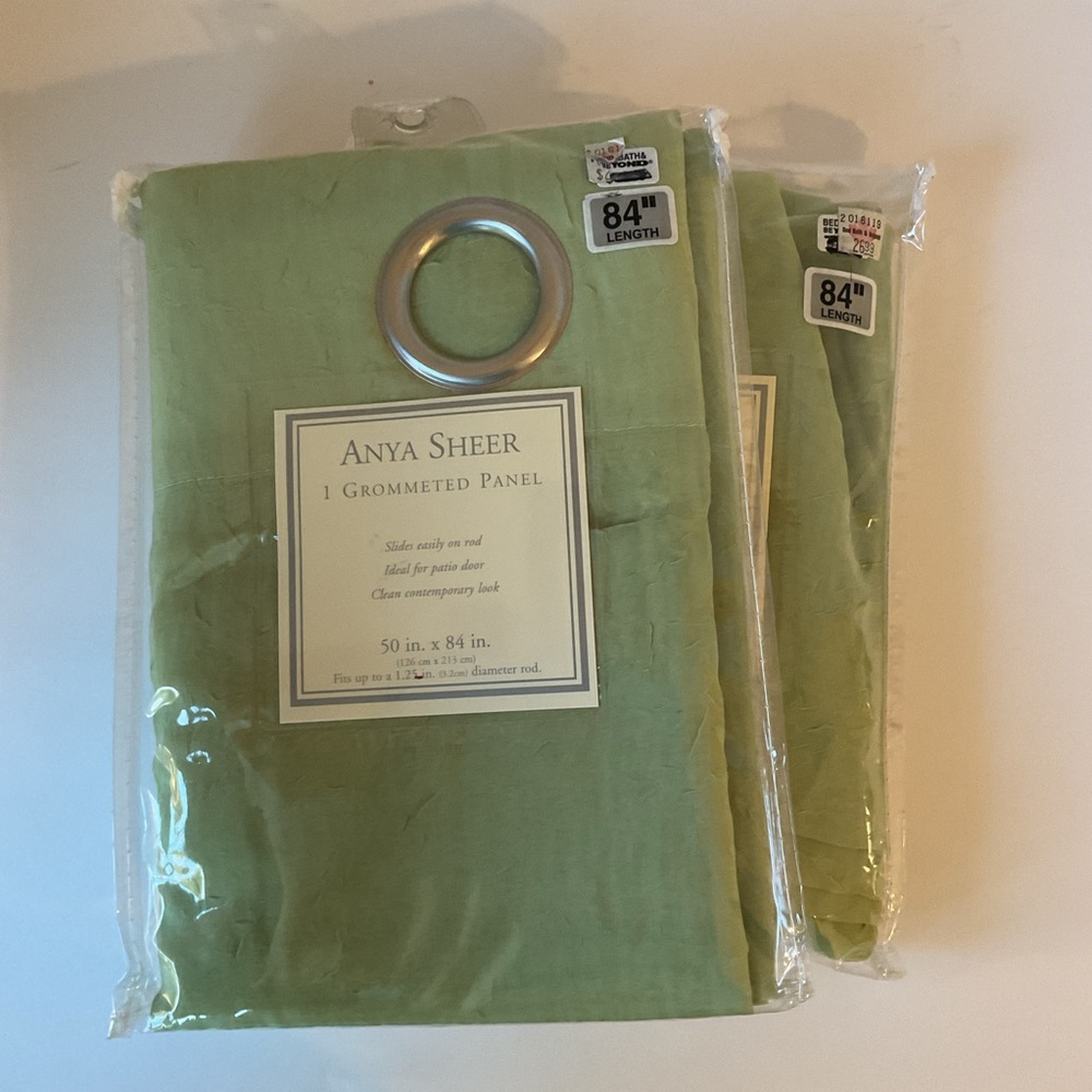 Set of 2 Anya Sheer Grommeted Curtain Panels Light Green 50” x 84” NWT - Picture 10 of 11